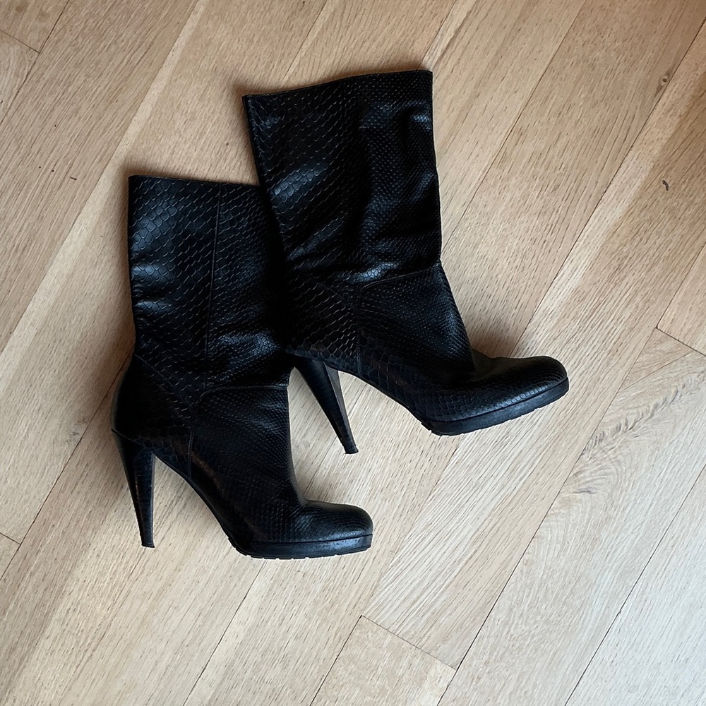 Cole Haan Black Textured Heeled Boots - Tall!